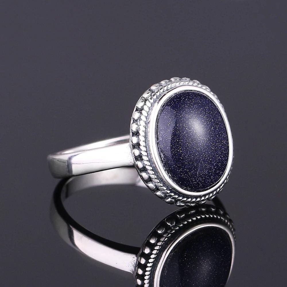 S Srebrny Pierścionek dla Kobiet Owalny Okrągły Kształt Kropli Wody Naturalny Błękitny Piaskowiec Pierścionek Prezent Kształt Słońca Retro Luksusowy Delikatny