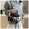 Faux Leather Flap Square Shoulder Bag for Women with Lace Bow Knot Trendy Casual Crossbody Purse