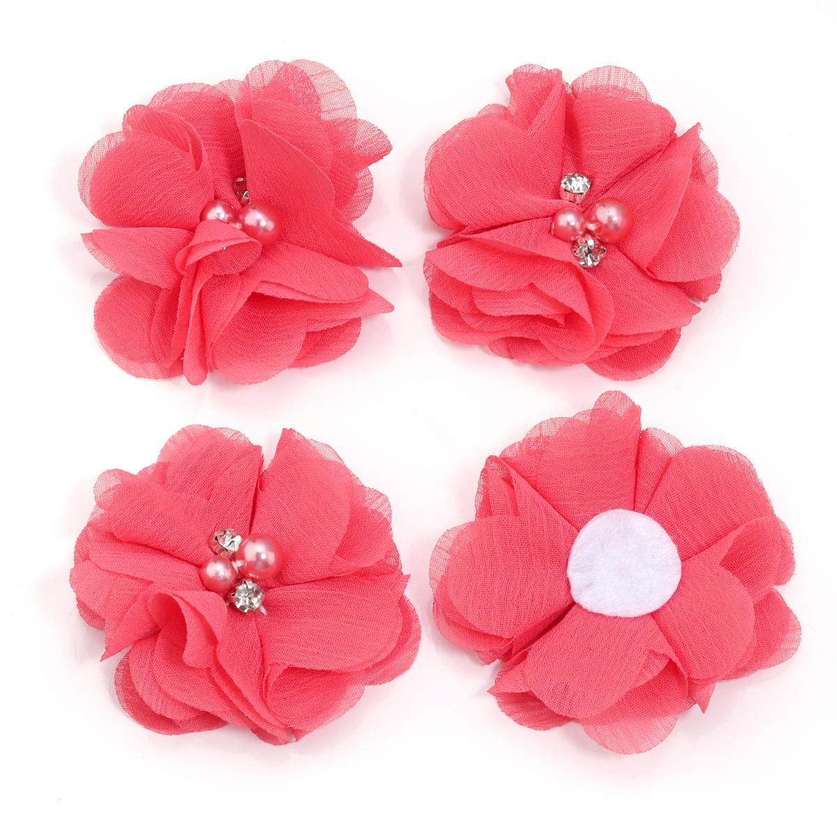 

4pcs/lot 6cm Imitation Pearl Rhinestone Chiffon Fabric Flowers Handmade Artificial Flowers For Clothing Hairclip Decoration