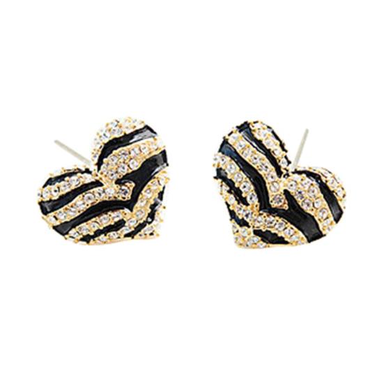 Women's Fashion Zebra Crystal Rhinestone Heart Shape Ear Stud Earrings Jewelry