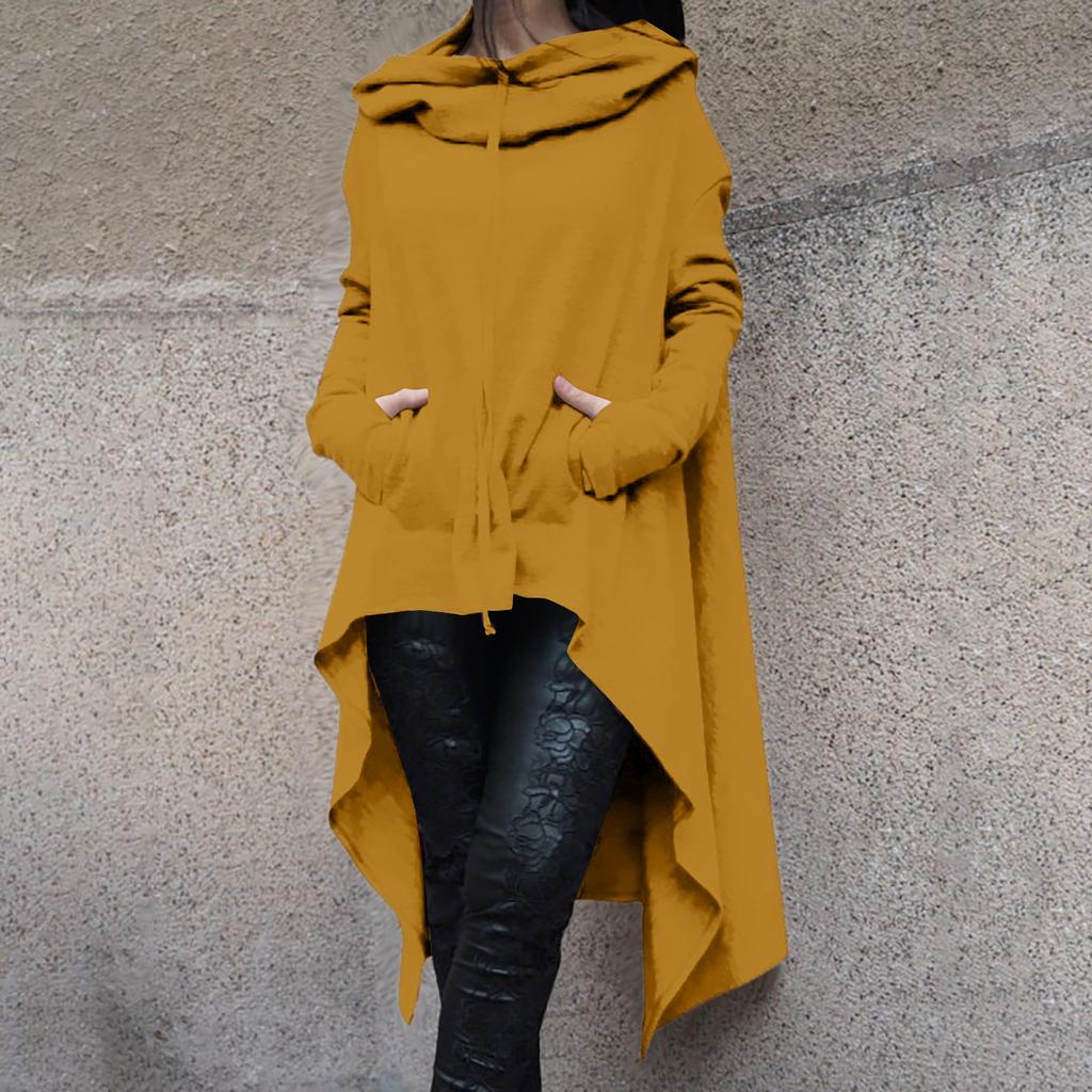 Women's Loose And Comfortable Pile Neck Long Sleeved Solid Color Long Hoodie