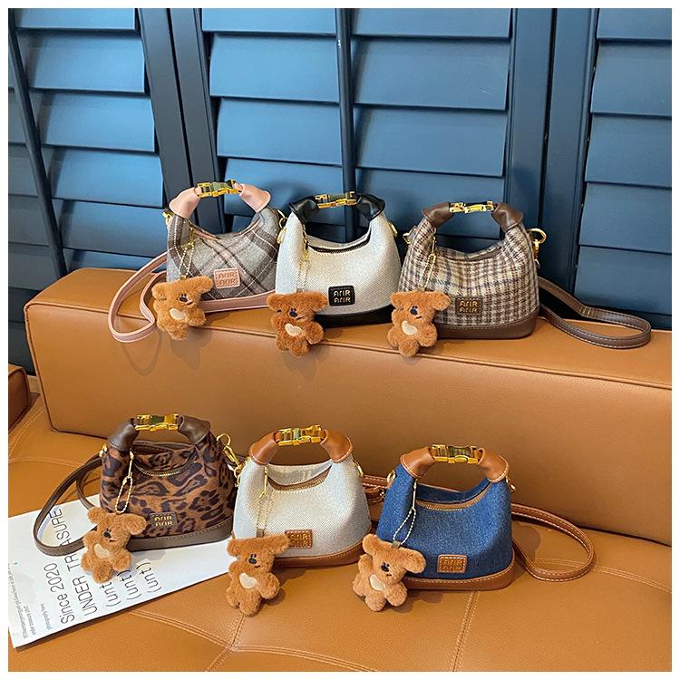 2025 Korean Trendy Plaid Kids Crossbody & Handheld Mini Crescent Bag