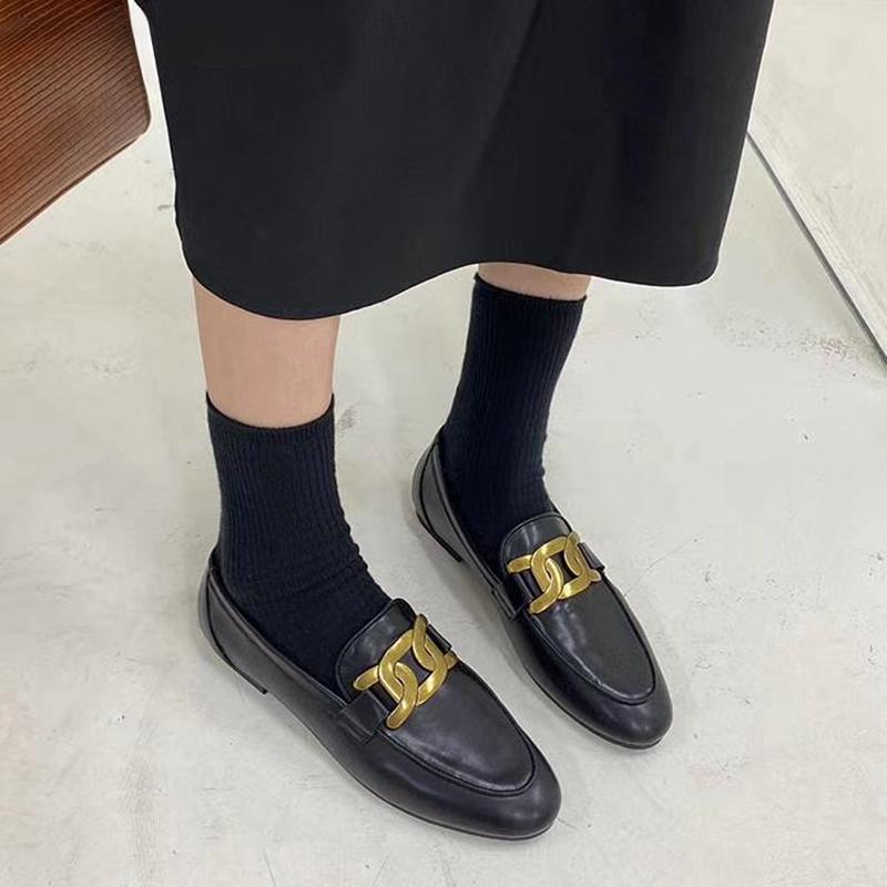 Damskor Platta Skor Vårmode Kedja Damskor Slip-On Loafers Skor Platt Klack Casual Brittisk Stil Oxford Skor