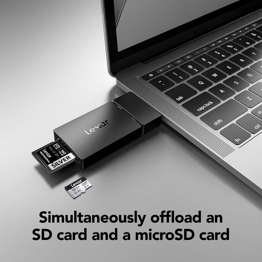 Lexar Dual Slot MicroSD/SD Card Reader Type-A and Type-C,USB 3.2 Gen 1, up to 255MB/s Read, Compatible with Phone Laptop, Desktop