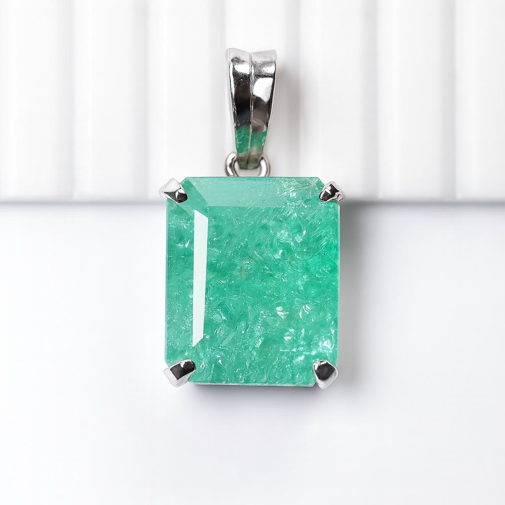 Certified 20 Ct+ Natural Green Emerald 925 Sterling Silver Emerald Pendant