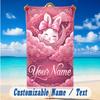 Easter Bunny Theme Beach Towel Personalized Custom Name & Text Soft Quick Dry Beach Towel for Swimming Travel