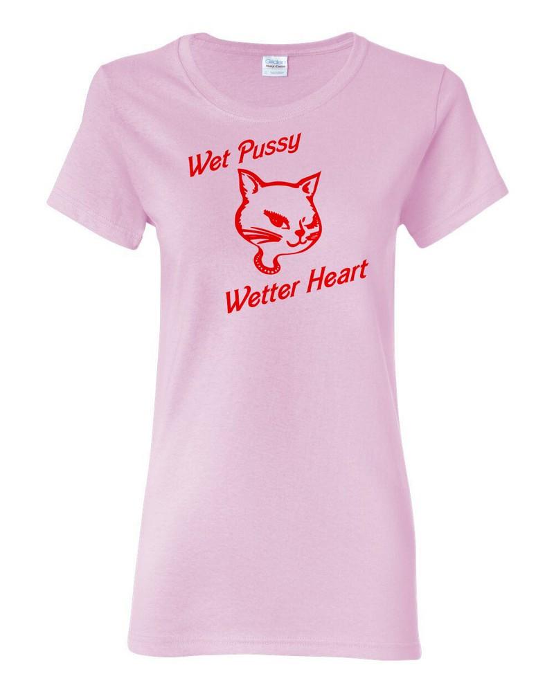 Women s Cut Retro Novelty Tee T Shirt Wet Pussy Wetter Heart 3XL