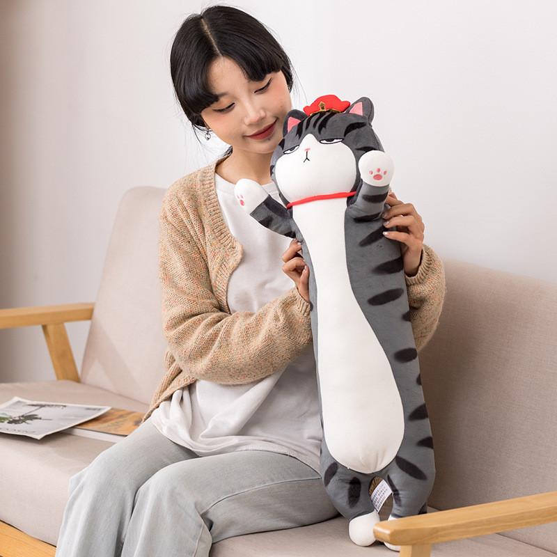 Cat Cartoon Fluffy Body Pillow In Eyecatching Black Colors For Home Accents