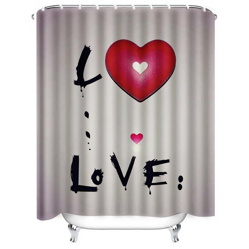 Love Heart Shower Curtain - Waterproof, Mildew-Resistant, Machine Washable For Romantic Bathroom Decor