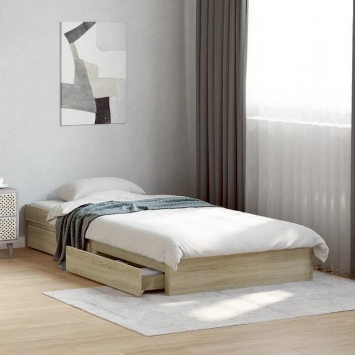 VidaXL Cadre de lit et tiroirs chêne sonoma 75x190cm bois d'ingénierie, lit, lit de rangement, cadre de lit simple, lit 3280715