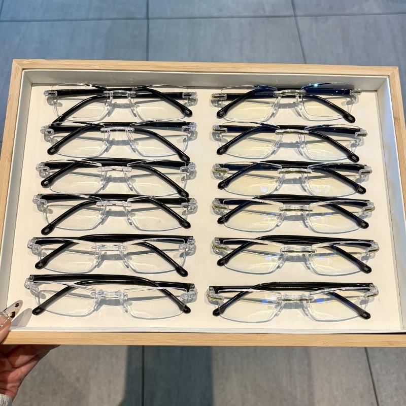 12pcs Elegant Rimless Reading Glasses for Women & Men Transparent Lightweight Plastic Frames with Golden Accents