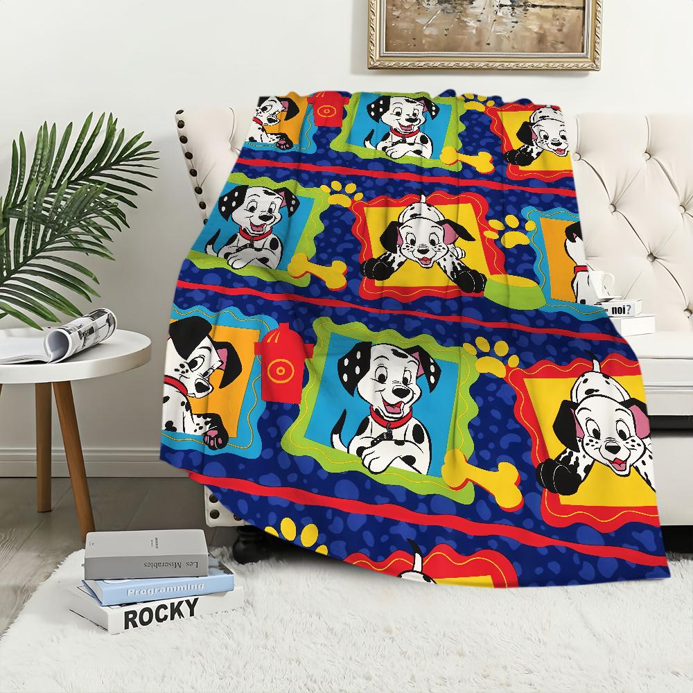 Cartoon Dog 101 D-Dalmatians-s Pattern Blanket Plush Nap Sofa rug for Living Room Office Bedroom Birthday Home Travel Kid Gifts