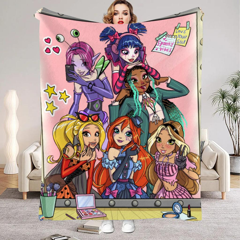 W-Winx C-Club Blanket Beauty Girl Print Flannel Blanket for Home Living Room Bedroom Decor New Year Christmas Gift for Kids