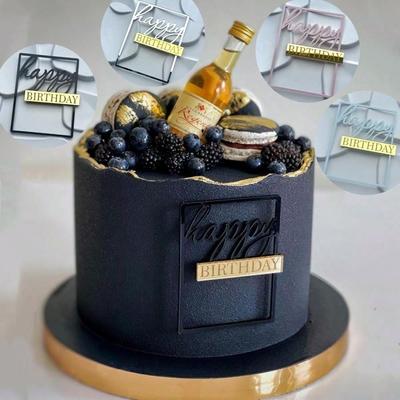 3pcs/1PC Happy Birthday Square Acrylic Cake Topper Gold Silver Rose Gold Birthday Party Cake Decoration Accessories