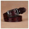 Womens Genuine Leather Belt With Hollow Design Slim Width 2-4cm Adjustable Length Black Coffee Business Casual Pants Jeans