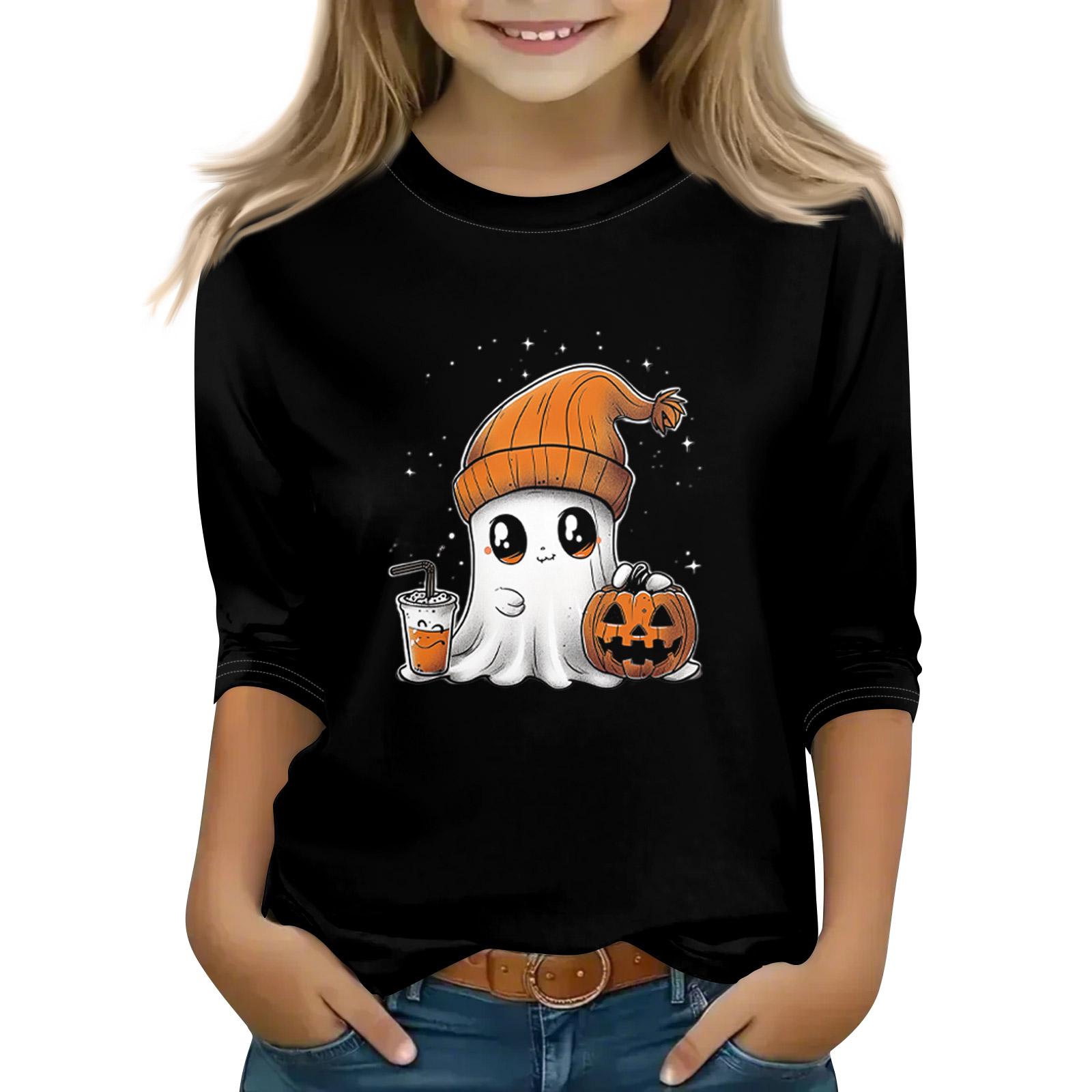 

Print Tops For Youth Girls 5-16 Years Round Neck 3/4 Sleeves T-Shirts Trendy Tops Outfit Tees 110 чорний