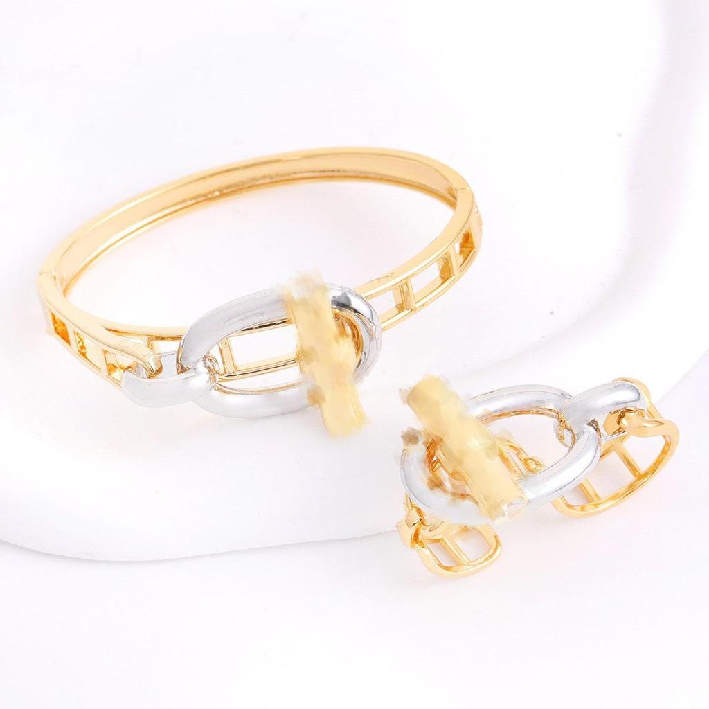 Trendy Hip-Hop Jewelry Set: Copper Zircon Pig Nose Necklace, Earrings, Ring, and Bracelet