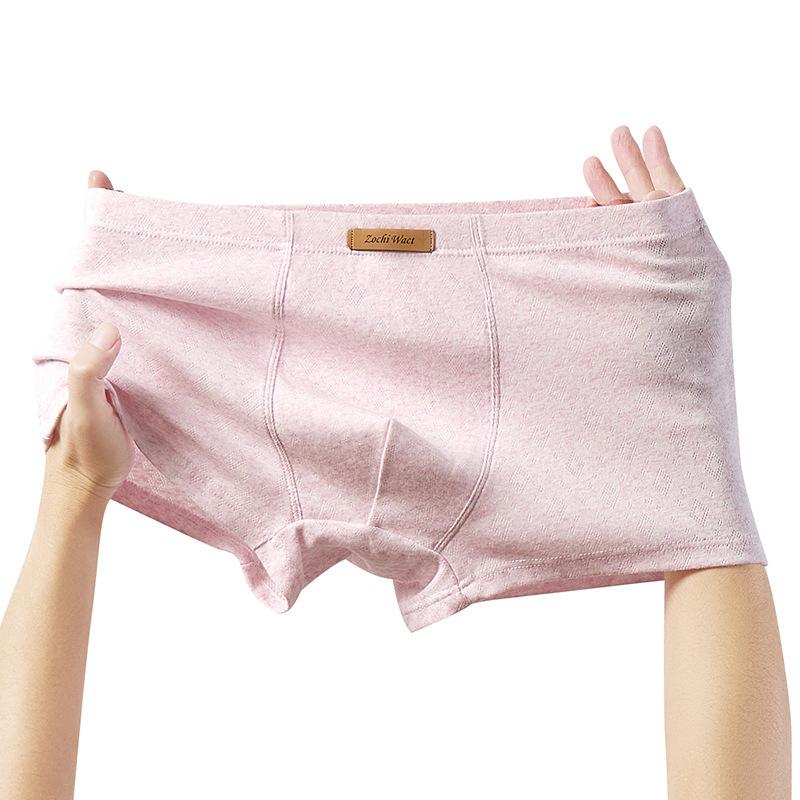 Men's Autumn Casual Pure Color Breathable Comfortable Cotton Antibacterial Mid Waist Flat Angle Briefs