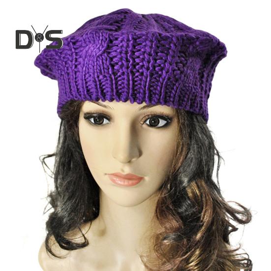 Women Fall Winter Hat Knitted Bonnet Solid Color Elastic Twisted Texture Keep Warm Beret Photo Prop Cap for Outdoor Activities Travel Cycling