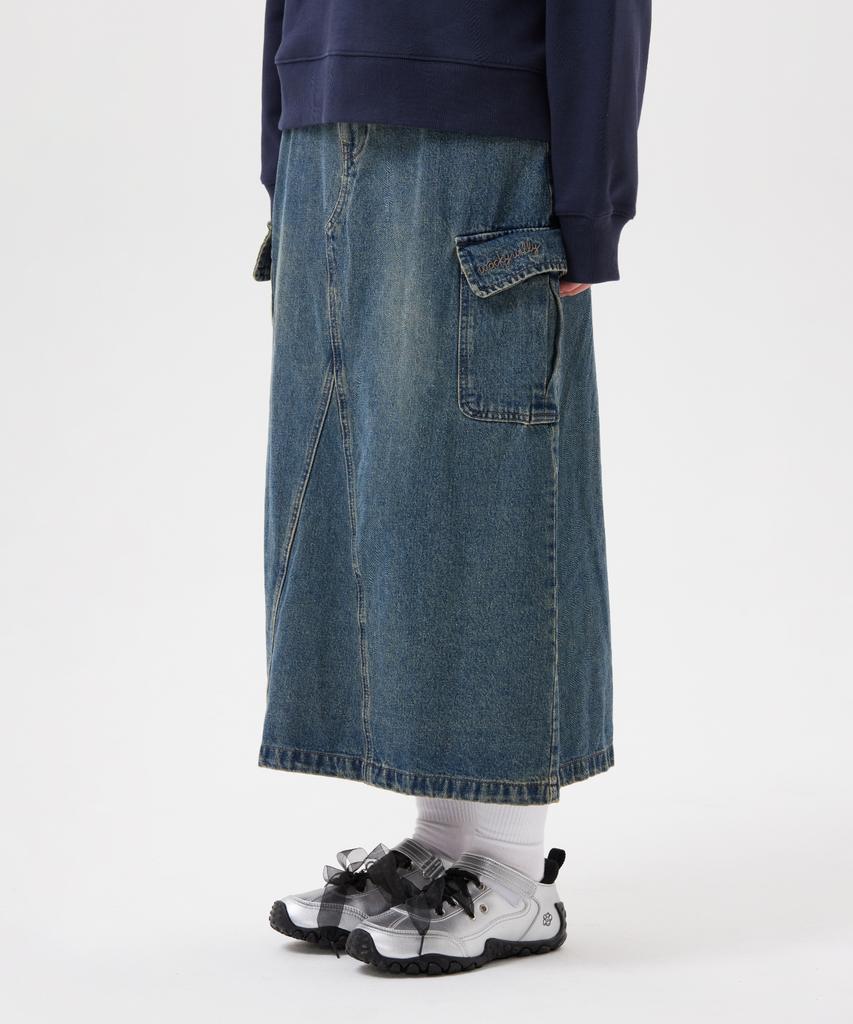 Wacky Willy Women'S Denim Long Cargo Skirt Blue