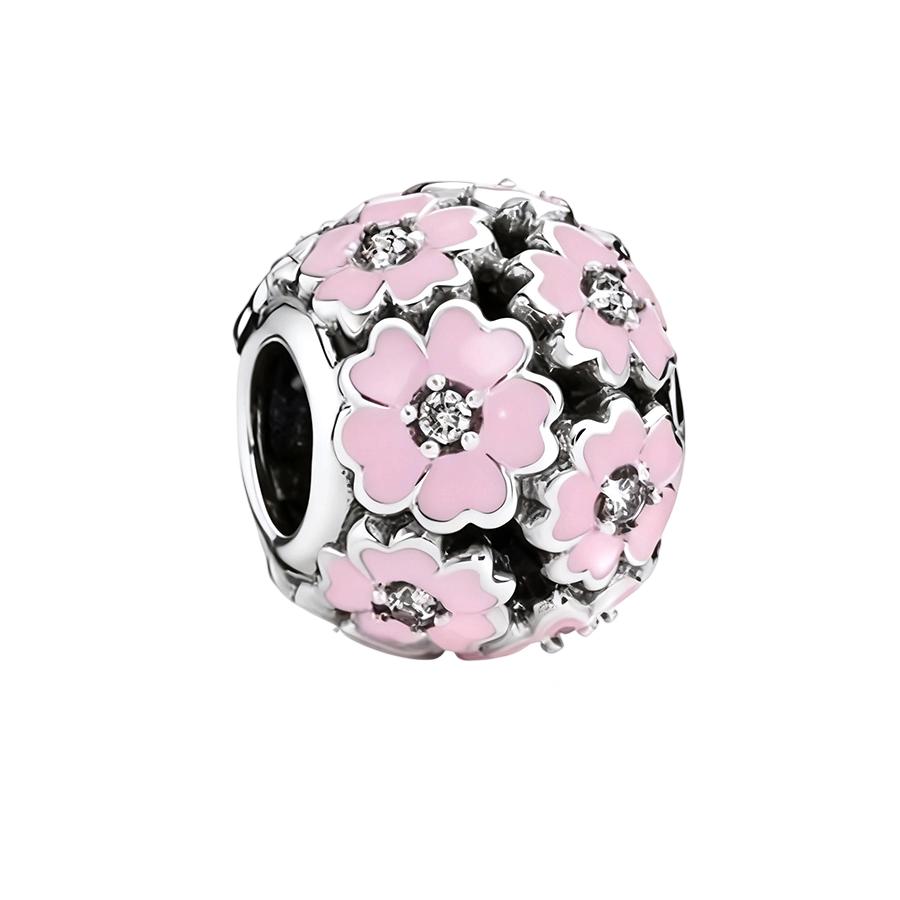 Pink Flowers Series Charm Beads Daisy Flower Clip Cherry Blossom Rose In Bloom Fit Original Bracelets Diy Jewelry Gifts