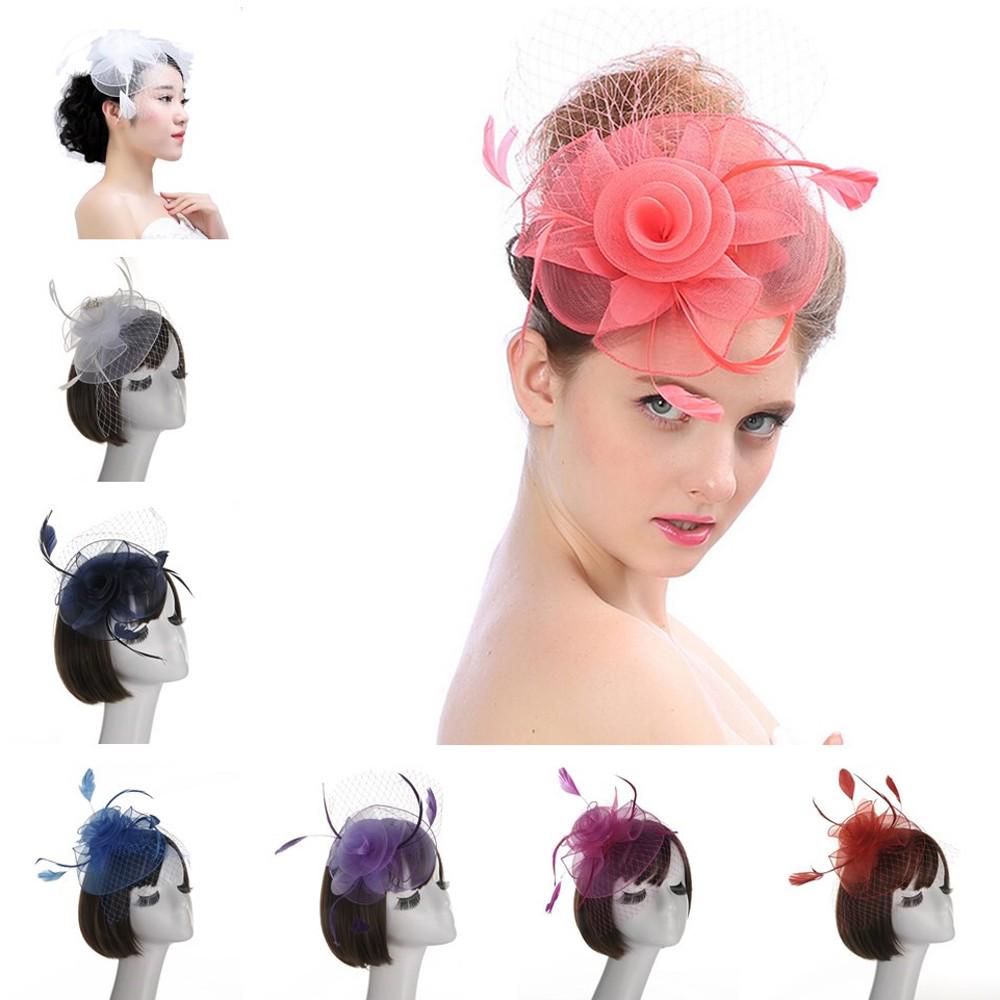 

Модная женская сетчатая шляпа с лентами и перьями, свадебная шляпа