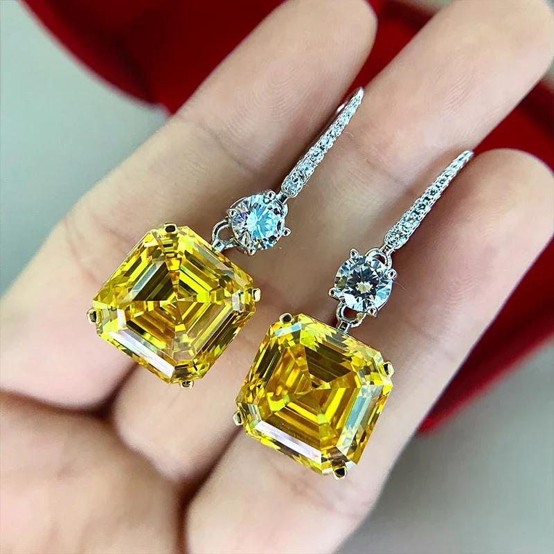 New Simple And Elegant Square Cubic Zirconia Earrings Bling Yellow Cz Dangle  Luxury Women Wedding Engagement Jewelry