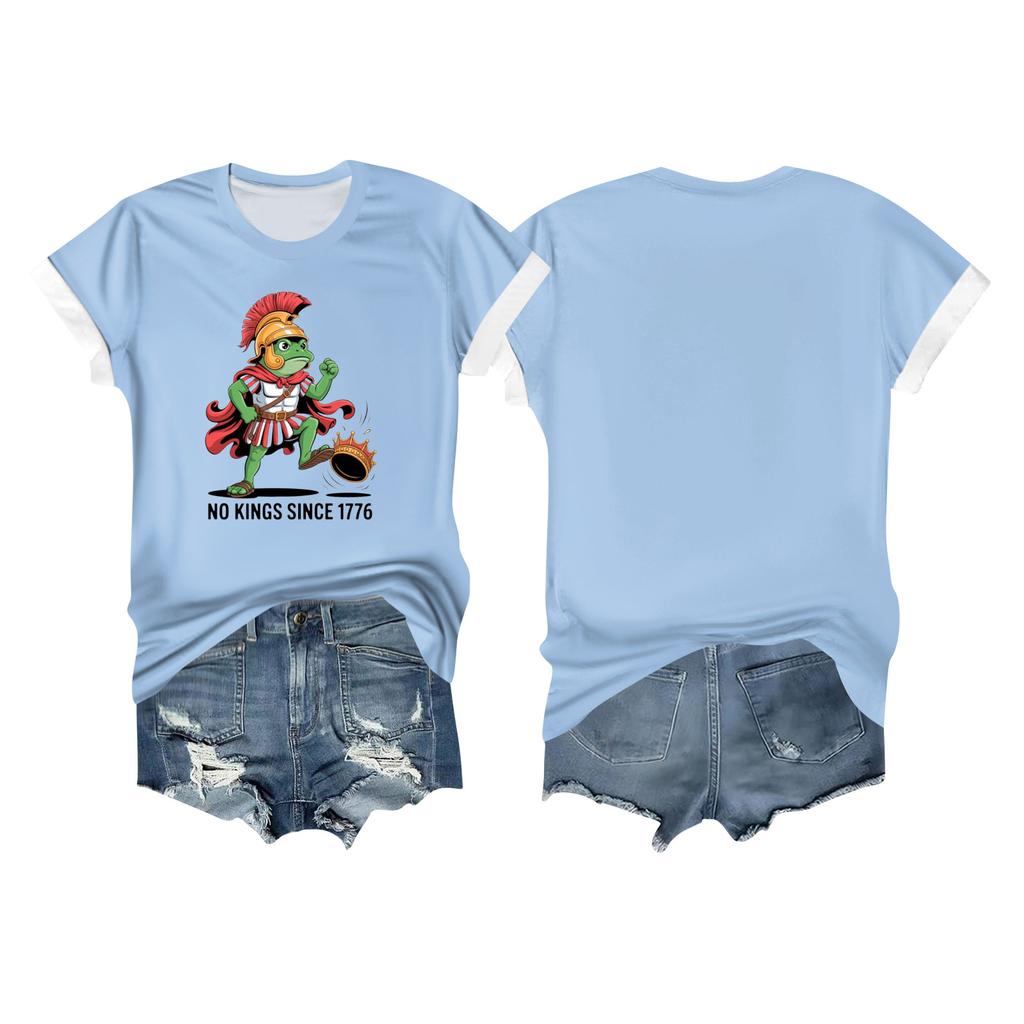 Women's Casual Printed T-shirt Round Neck Pullover Short-sleeved Top