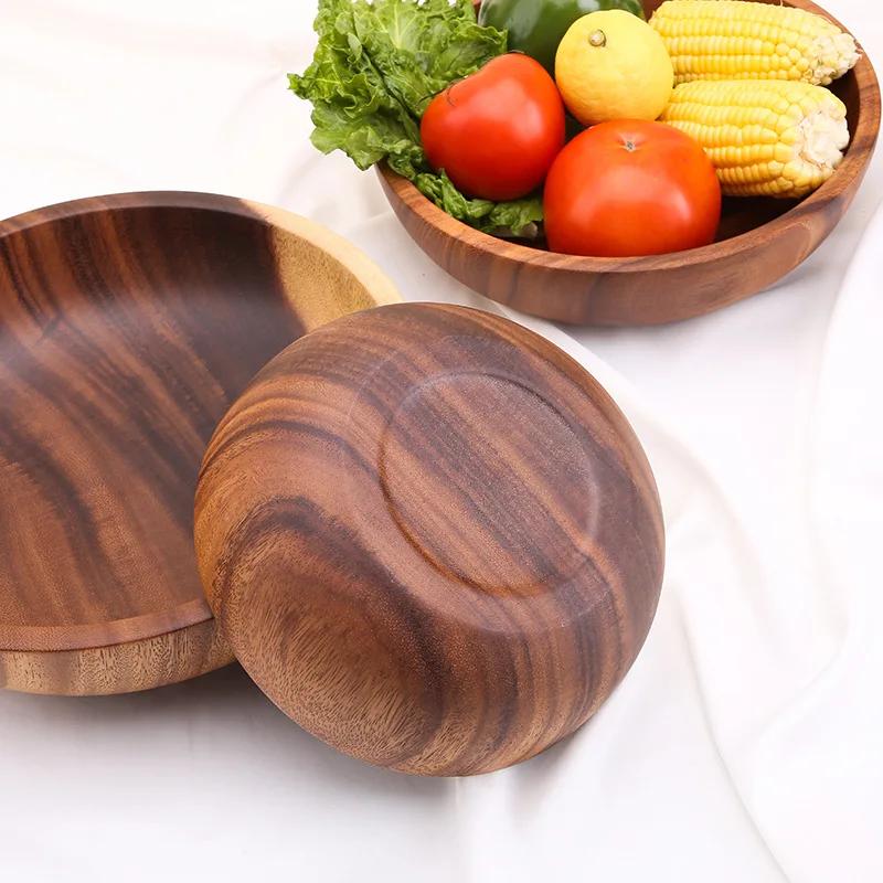 Household Use Dinner Plate Wooden Plates Dinnerware Kitchen Dishes Bowl Cutlery Basin Acacia Salad Dish Food Container Fruit Bar