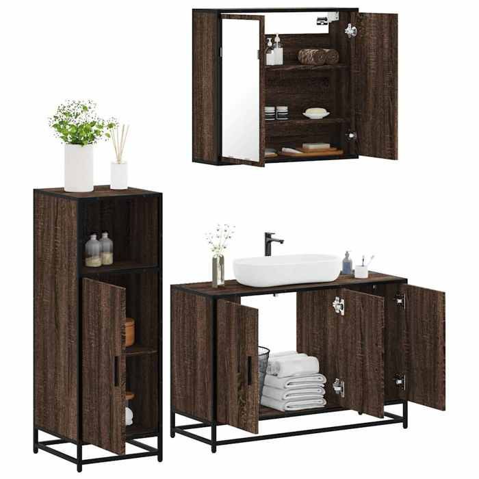 VidaXL Ensemble de meubles de salle de bain 3 pcs Chêne marron, armoire de salle de bain, placard de salle de bain, meuble 3300954