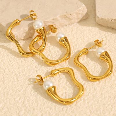 Gentle Geometric Design Earrings Titanium Steel Plated 18k Imitation Pearl Earrings Female Commuter Female
