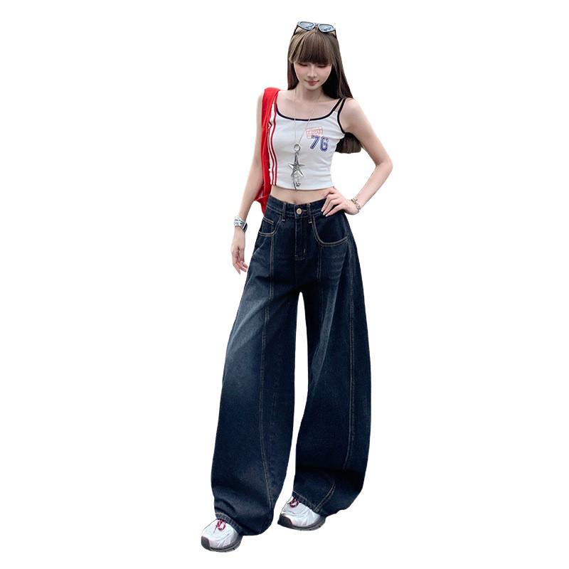 Women's 2025 Autumn/Winter High-Waisted Embroidery Wide-Leg Floor-Length Jeans