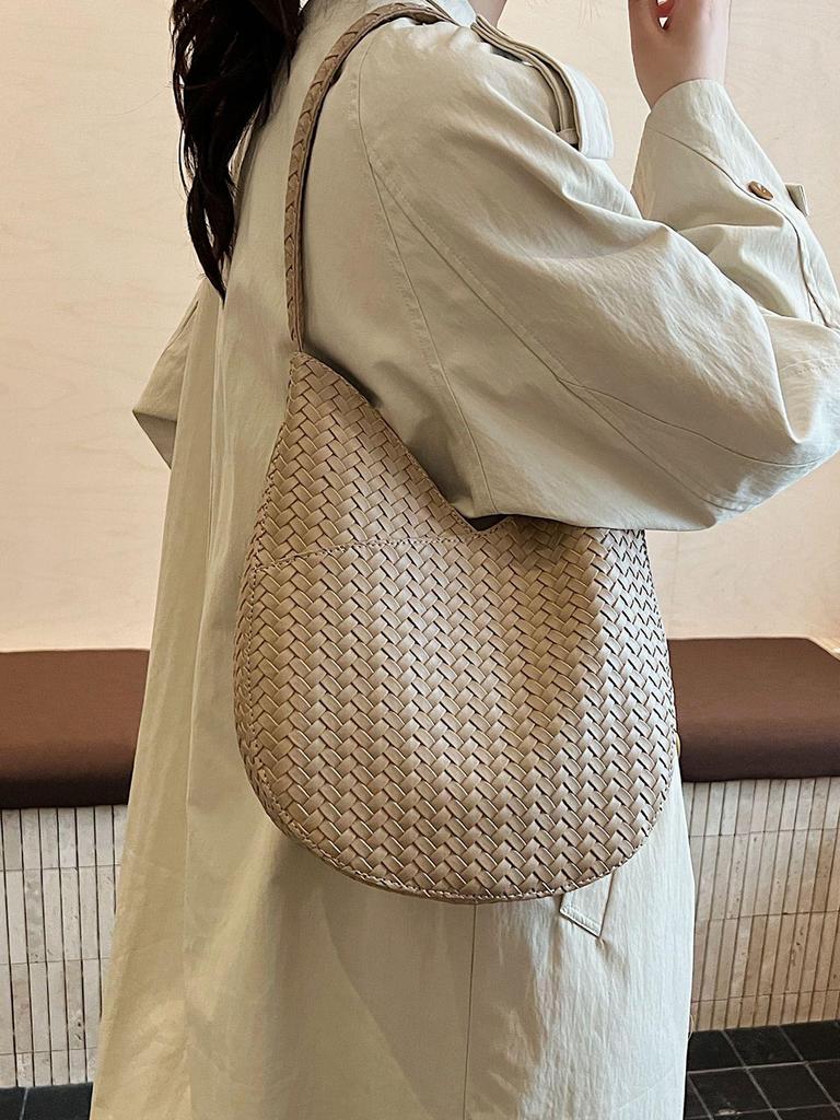 Korean Style Woven Bucket Bag: Women's Fashion Casual Shoulder & Underarm Retro Handbag