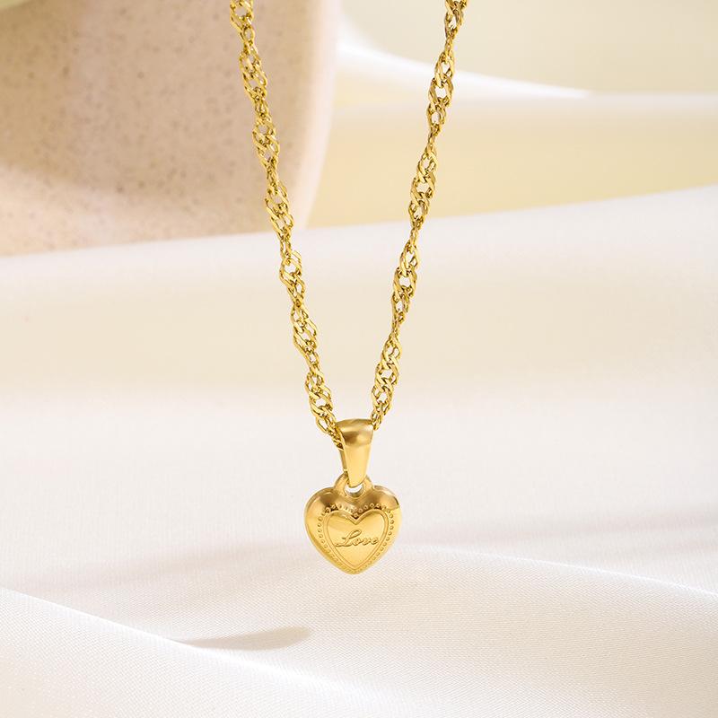 Women's 18K Gold Plated Stainless Steel Sporty Bamboo Chain Heart Zircon Pendant Necklace for Anniversaries