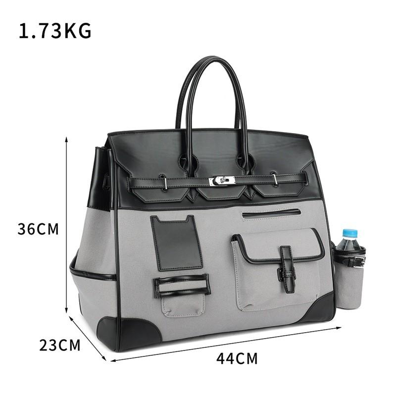 Unisex Large Capacity Travel Bag Crossbody Shoulder Handbag Geometric 16 Inch Laptop Compartment PVC With Faux Leather