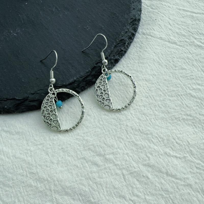 

1 пара ретро круглых полых вогнутых выпуклых серег-подвесок с принтом, серьги в богемном стиле