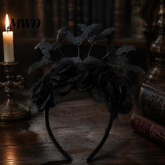 Photo Shoot Hairpiece Halloween Black Bat Headband for Women, Gothic Rose Boo Ghost Cosplay Hairband Adults Hair Accessories Festive, Party