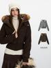 Women's HeyHenry Fleece-Lined Fur Collar Coat: Short, Warm, Hooded, Retro Cotton Jacket for Autumn and Winter.