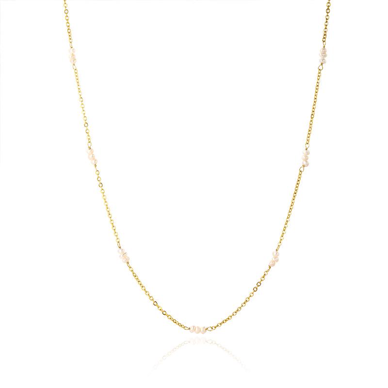 18K Gold-Plated Freshwater Pearl Necklace - Stylish Titanium Steel Clavicle Chain 18K