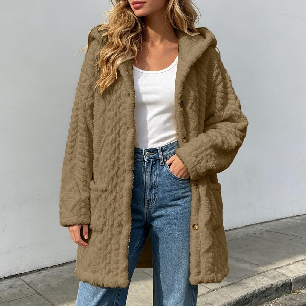 Women's Casual Hooded Button-Up Jacket, Fall and Winter Outerwear for Everyday Wear