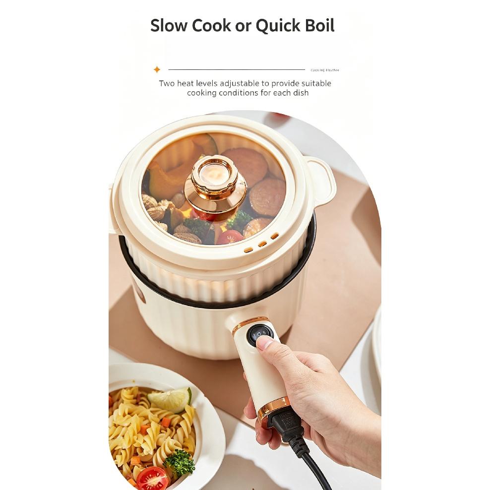1.6L Mini Electric Rice Cooker Double-layer with Steamer 300W/600W Power Non-Stick Hot Pot with Handle for Dorm Home Office