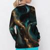 Women Plus Size Teal Black Gold Marble Printed Nurse Scrub Top V Neck Long Sleeve With Front Pockets