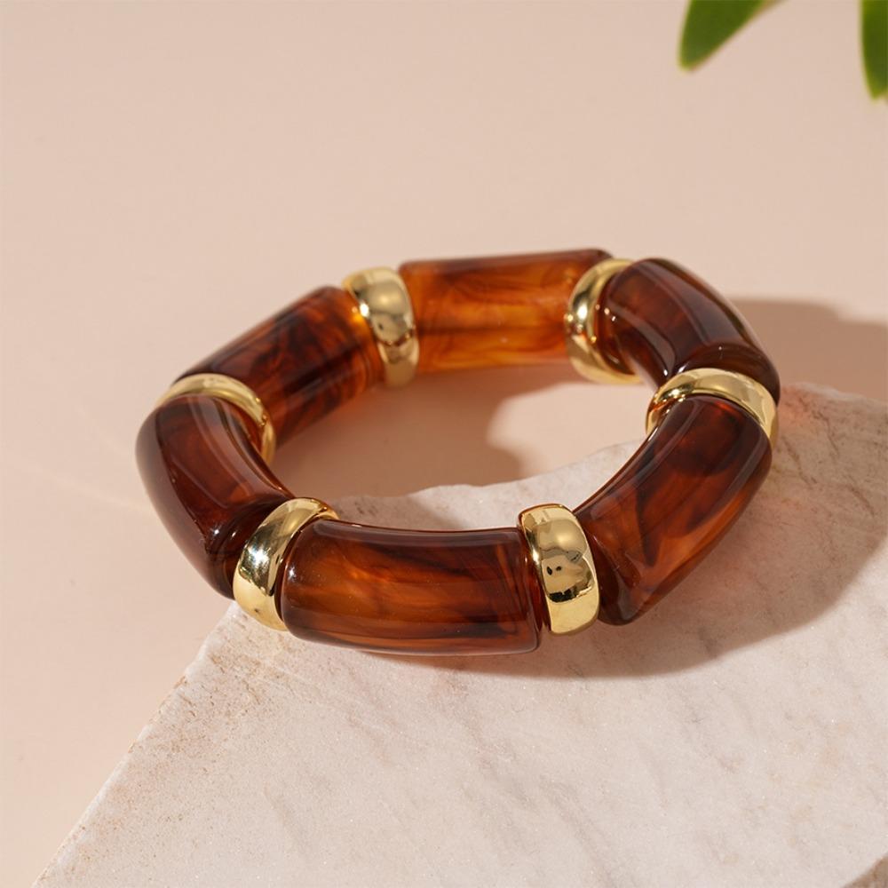 Stretchy Bamboo Elastic Bangle Retro Vintage Maillard Hand Ring Smudge Acrylic Bracelet  Party