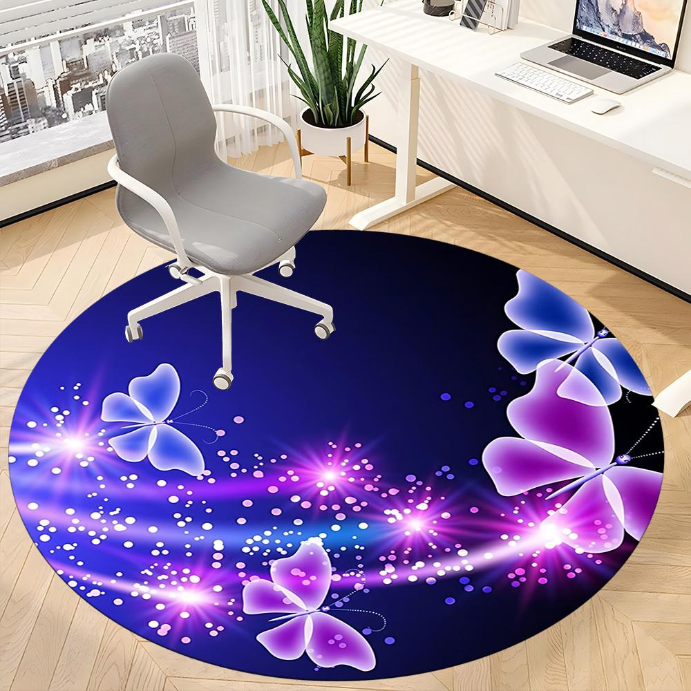 1pc Butterfly Night Light Carpet for Office Non-Slip, Round Carpet, Soft & Comfortable, Carpet for Office, Lightweight Round Floor Mat