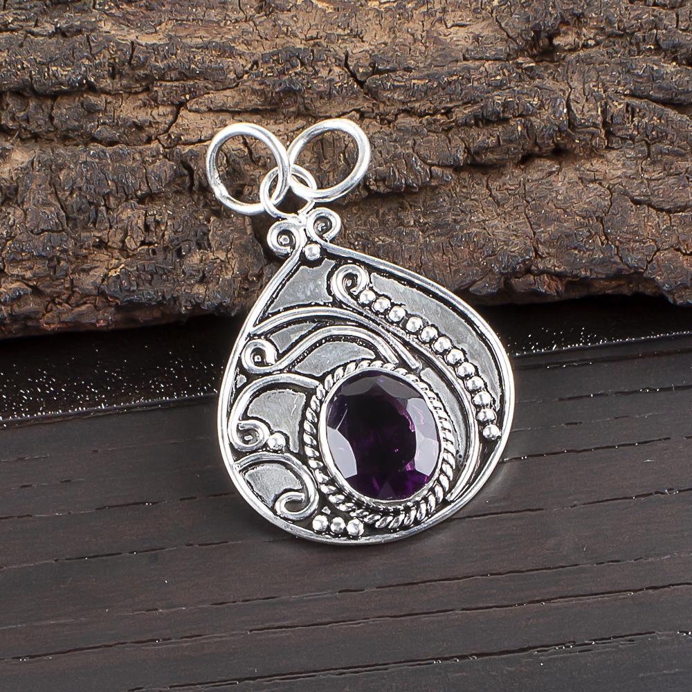 African Amethyst Gemstone Pendant, 935 Sterling Silver, Handmade Gorgeous Silver Pendant For Thanksgiving Gift