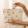 Durable Lightweigh Cherry Makeup Bag Corduroy with Lining Zipper Makeup Storage Box Portable Multifunctional Bag Daily Use