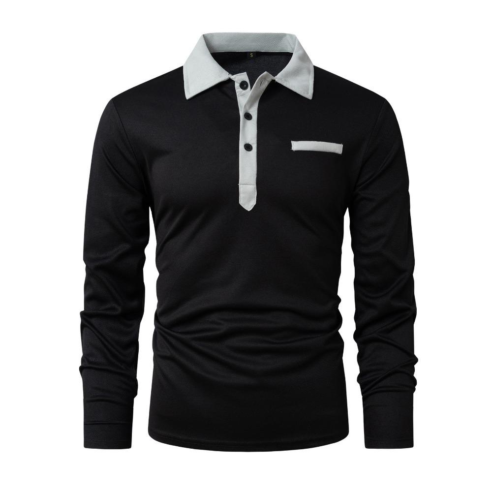 Autumn Men's Casual Button Lapel Solid Color Long Sleeved Polo Shirt