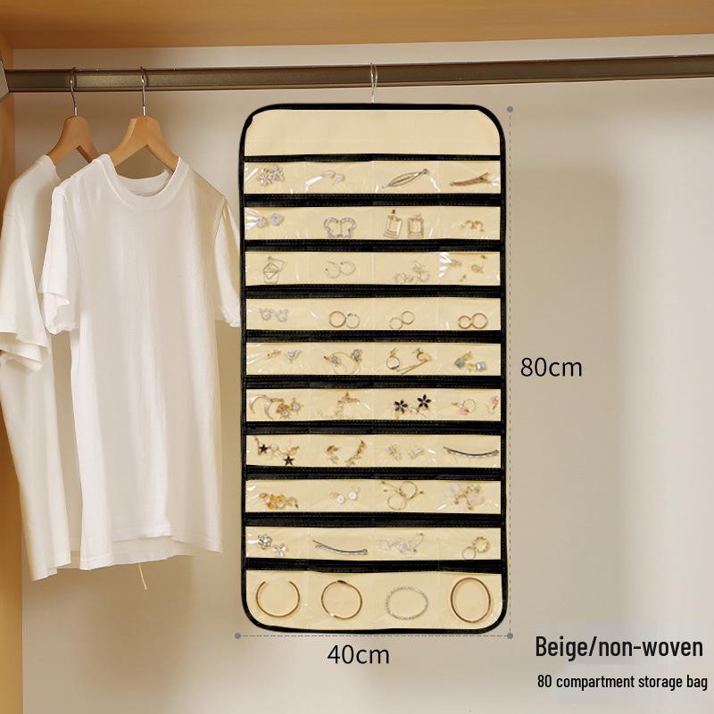 Dual-sided Non-woven Jewelry Organizer: 80-compartment Wall-mounted Bag for Earrings & Necklaces