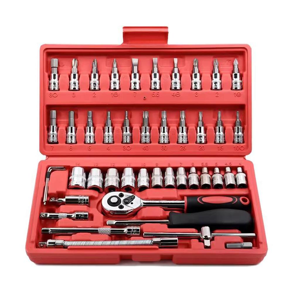 

Multi-purpose 46pcs 1/4 inch Ratchet Wrench Set With Multiple Bits And Sleeves for vehicles/motorcycle & Mechanical Maintenance