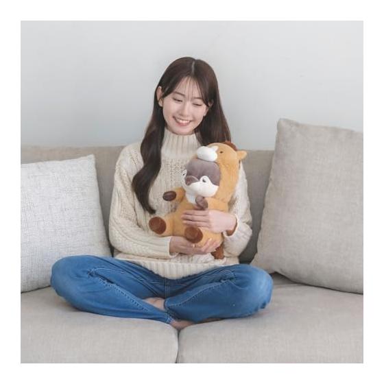 Ribuhaato Hood Sitting Hug Pillow M Premium Nemunemu Animals Otter Curly (Total Length Approx. 31cm) Horse Zodiac Stuffed Toy 37029-33